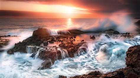 Download Horizon Sunset Wave Nature Ocean HD Wallpaper