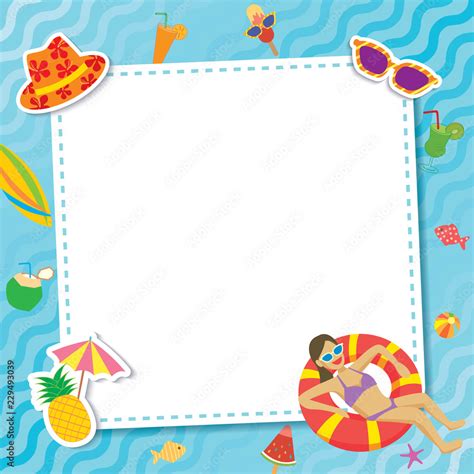 Summer pool party for template frame decorated with accessories and activity beach Stock Vector ...