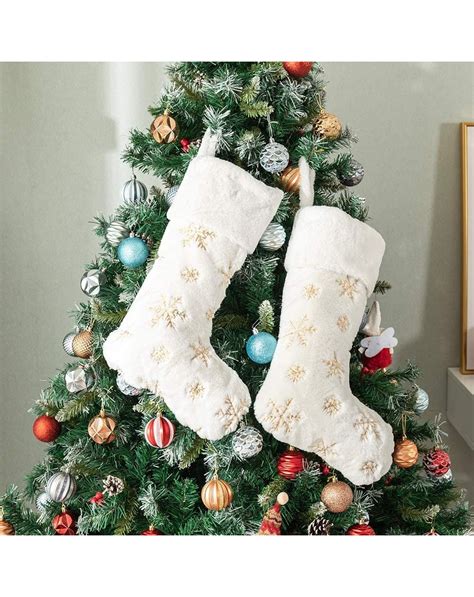 Plush Christmas Stockings White Fur 2 Pcs 22 inches Large Gold ...