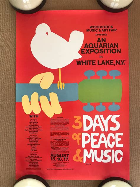 Vintage 1970s Woodstock Music and Art Fair Print Pinup Poster an ...