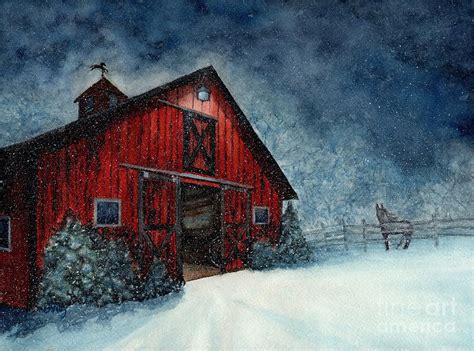 On a Winter's Night Barn Painting by Janine Riley - Fine Art America