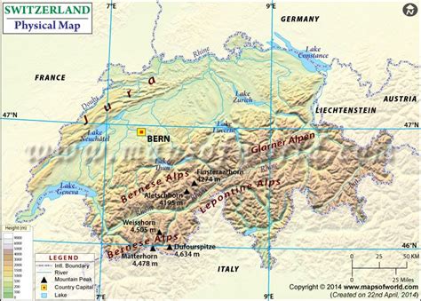 Physical Map of Switzerland | Physical map, Map of switzerland, Map