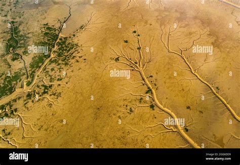 YANCHENG, CHINA - AUGUST 29, 2021 - Aerial photo of the shape formed by ...