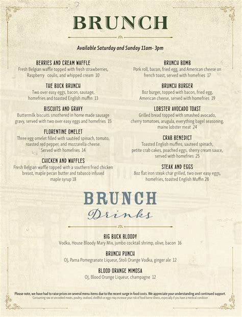 Sat & Sun Brunch Menu - The Buck Hotel - American Restaurant in Feasterville, PA