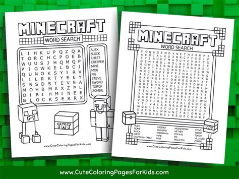 Minecraft Word Search (Free Printable PDF) - Cute Coloring Pages For Kids