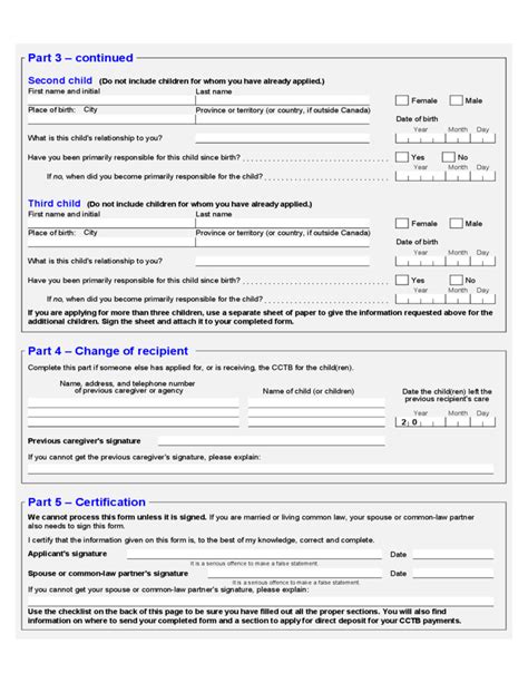 Child Tax Benefit Application Form - Canada Free Download