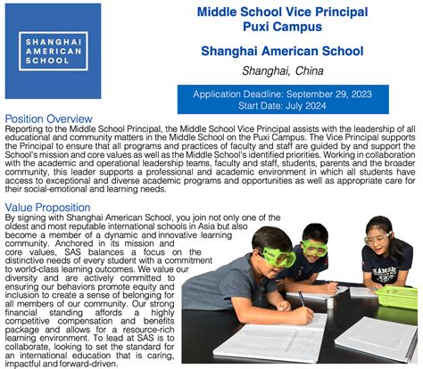 Middle School Vice Principal - Puxi Campus at Shanghai American School in China