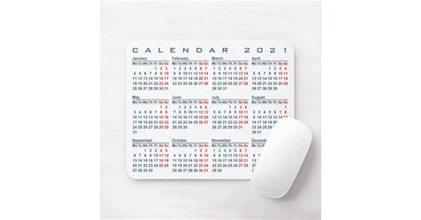 calendar white 2021 mouse pad | Zazzle