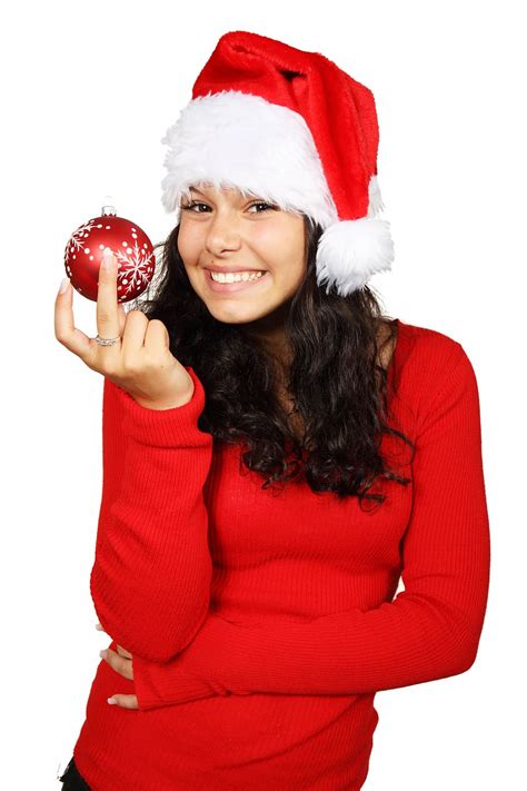woman, red, sweater, holding, christmas bauble, ball, bauble, christmas | Piqsels