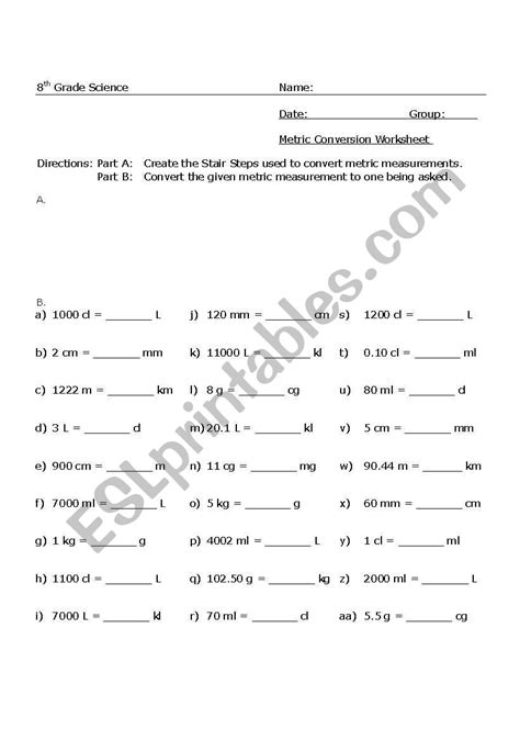 Metric Conversion Worksheet 1 – E Street Light