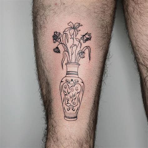 Chinese vase inspired and flowers Tattoo by Kim Ellen @kimellen.ttt #vase #blackwork #linetattoo ...