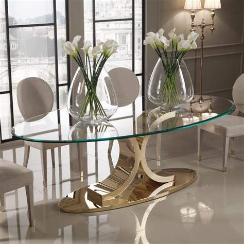 Designer 24 Carat Gold Plated Oval Glass Dining Table - Juliettes Interiors | Glass dining set ...