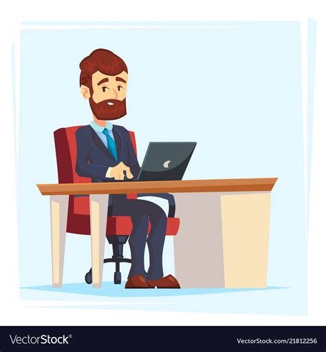 Businessman working at office table flat cartoon Vector Image