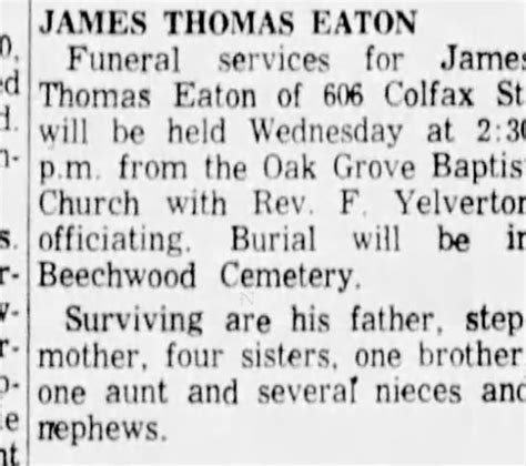 Obituary for JAMES THOMAS EATON - Newspapers.com