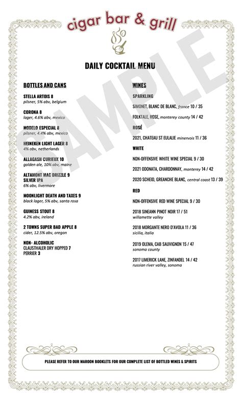 Cocktails Menu - Cigar Bar & Grill