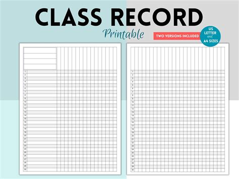 Printable Class Record, Class Gradebook, Teacher Gradebook, Class Attendance, Class Record ...