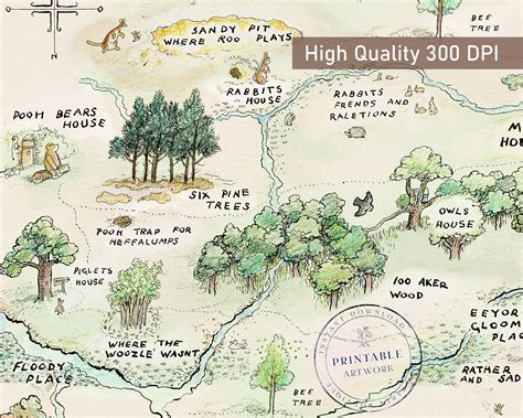 100 Acre Wood Map Printable Winnie-the-pooh Classic Map - Etsy