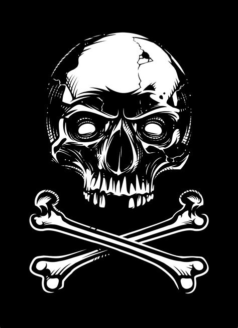 White Skull with Bones on Black Background 376907 Vector Art at Vecteezy