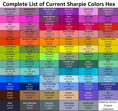 Printable Sharpie Color Chart - Printable Word Searches