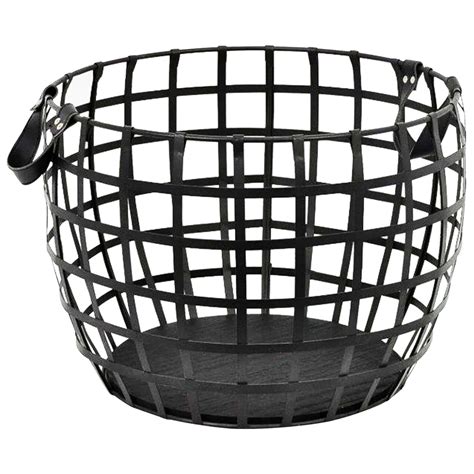 Metal Basket with Black Leather Handles Large 18-in. | At Home