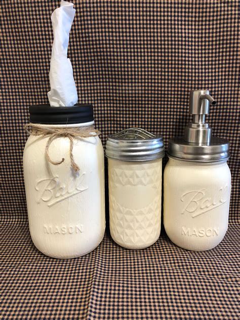 Bathroom mason jar set, country decor, mason jars, 3 piece bathroom set, bathroom decor | Mason ...