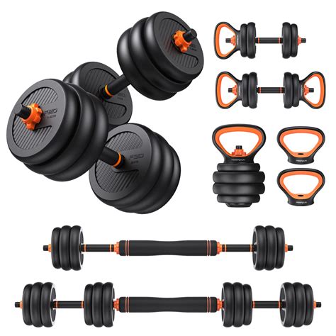 FEIERDUN Adjustable Dumbbells, 20/30/40/50/70/90lbs Free Weight Set with Connector, 4 in1 ...