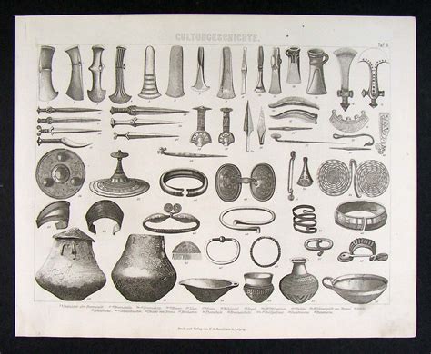 1874 Print Bronze Age Axes Daggers Jewelry Artifacts