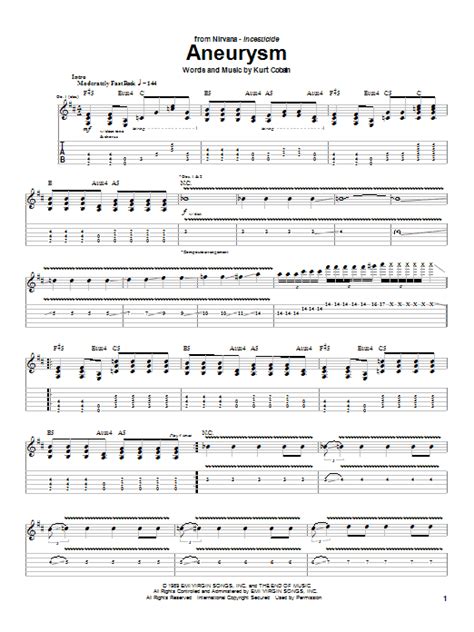 Nirvana "Aneurysm" Sheet Music Notes | Download Printable PDF Score 78392