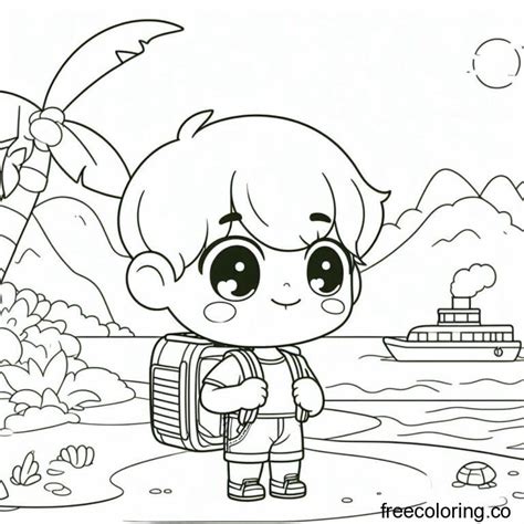 boy holiday on a beach coloring page