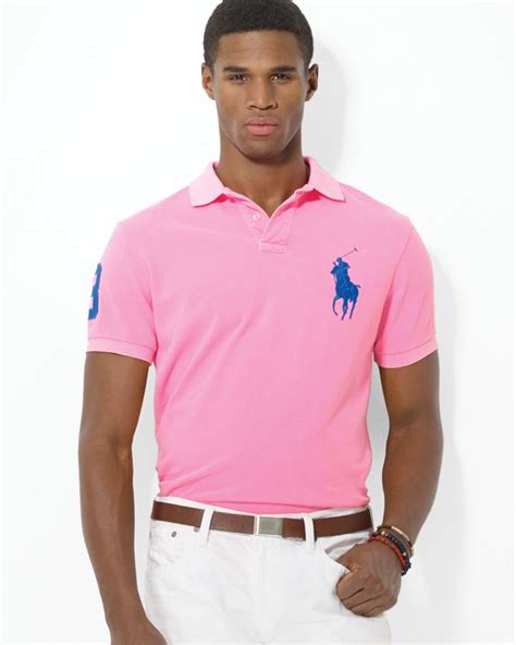 Ralph Lauren Polo Custom Big Pony Mesh Polo Shirt - Slim Fit in Pink for Men | Lyst