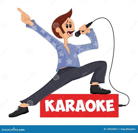 Funny Vector Cartoon Character Singing Into Microphone And Posing ...