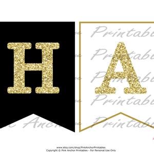 Happy 50th Birthday Banner Black, White & Gold Glitter PRINTABLE ...