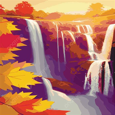 Autumn Waterfall In Forest Landscape Cartoon Vector Illustration Vector ...