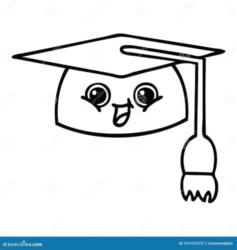 A Creative Line Drawing Cartoon Graduation Hat Stock Vector - Illustration of cartoon, line ...