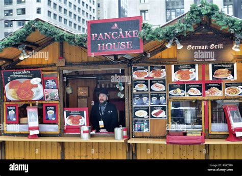 Chicago, Illinois, USA. A German food kiosk at the Christkindlmarket in ...