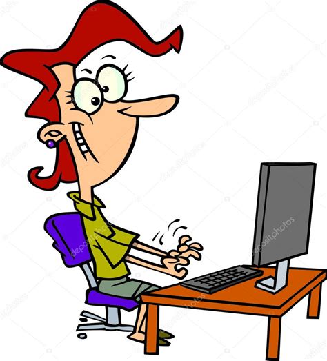 Cartoon Woman Typing on a Computer Stock Vector Image by ©ronleishman #13982883