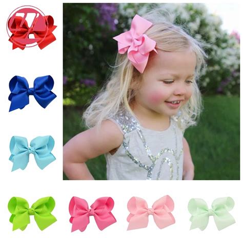 10cm 1pcs Solid Polyester Girls Bows With Hair Clips Boutique Ribbon ...