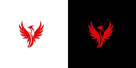 Abstract red phoenix logo design template on black and white background ...