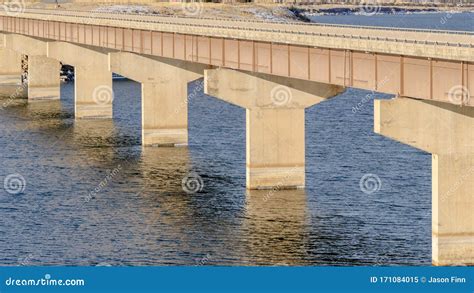 Panorama Stringer Bridge Supported By Abutments Ovelooking Lake Land ...