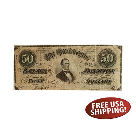 1864 Confederate Fifty Dollar Bill Confederate Money Civil - Etsy