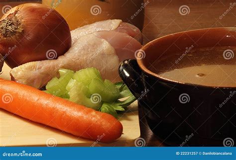 Chicken Soup and Ingredients Stock Image - Image of onion, soup: 22231257