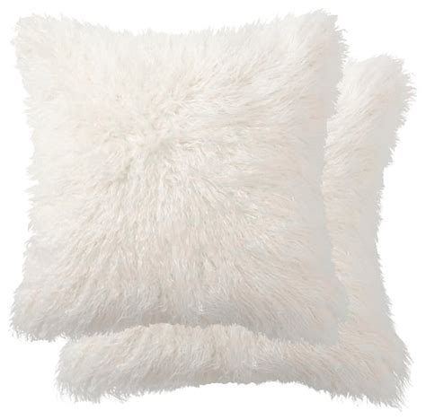 Belton Faux Fur Pillows, Set of 2, Off-White, 18"x18" - Contemporary ...