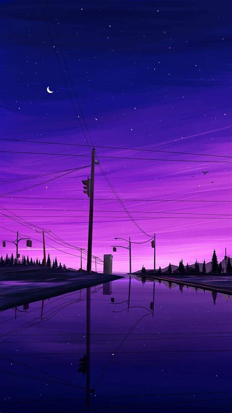 Crescent moon in the night sky, purple aesthetic night sky HD phone ...