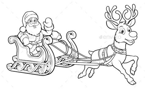 Santa Claus Christmas Sleigh and Reindeer | Christmas coloring pages, Santa claus drawing ...