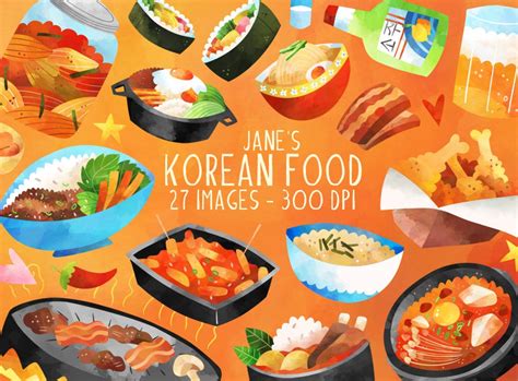 Watercolor Korean Food Clipart Digital Download Kimchi Banchan Galbi ...