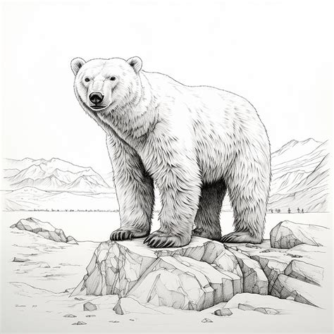 Polar Bear Fine Line Illustation, Arctic Animal Portrait Realistic, Coloring Page or Clip Art - Etsy