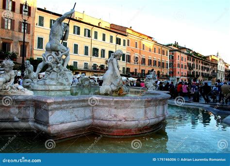 Rome-Artesian Fountain in Piazza Navona. Stock Illustration - Illustration of square, countless ...