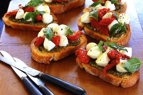 Pesto, semi-dried tomato & bocconcini bruschetta