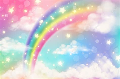 Abstract Rainbow Background With Clouds And Stars On Sky, Wallpaper ...