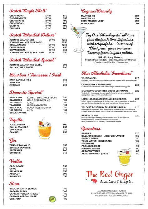 Red Ginger Menu, Menu for Red Ginger, Panaji, North Goa, Goa